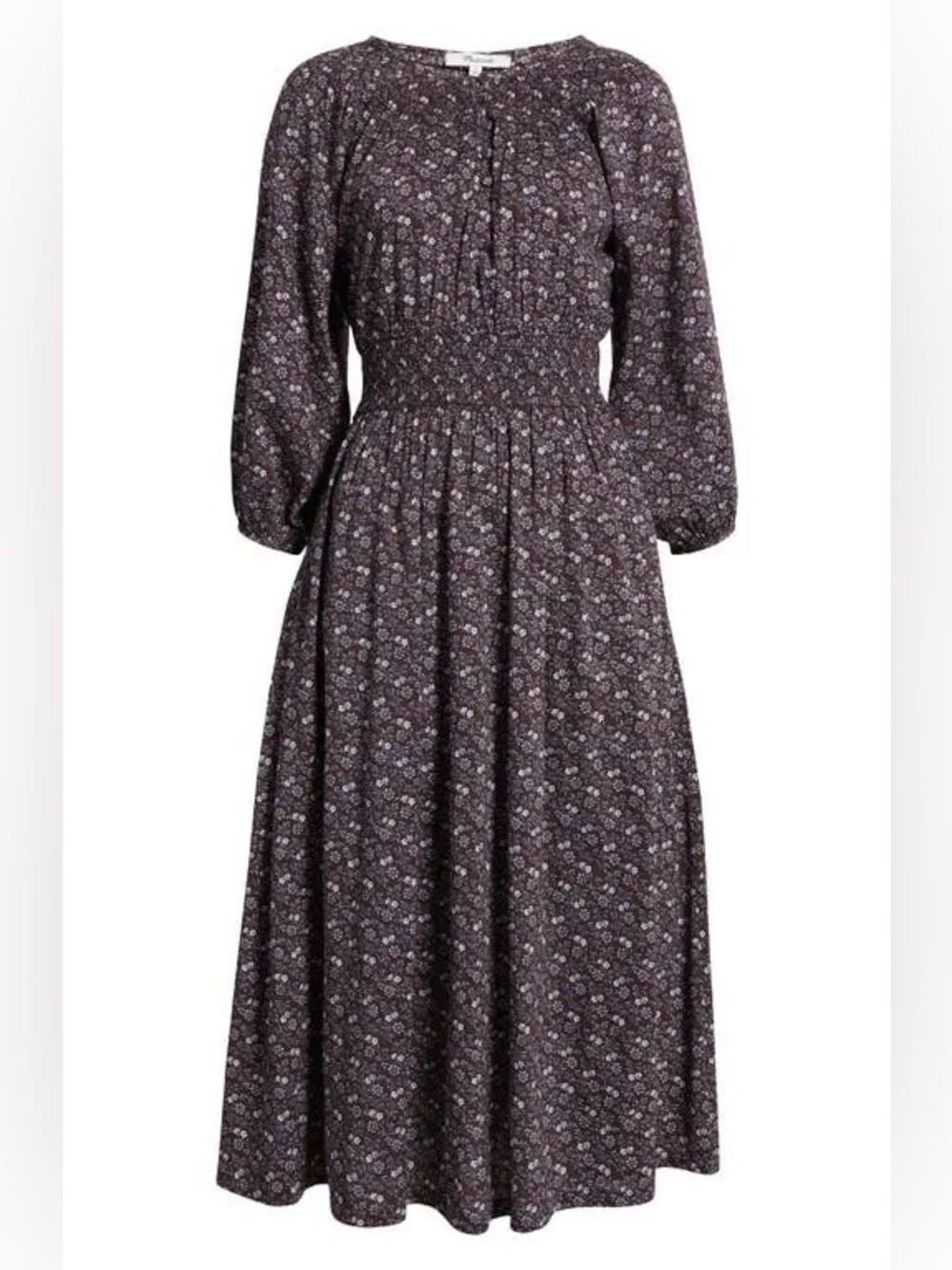 Madewell Shirred Splitneck Floral Midi Dress in Chocolate Raisin, Size XXL, NWT - Picture 5 of 11